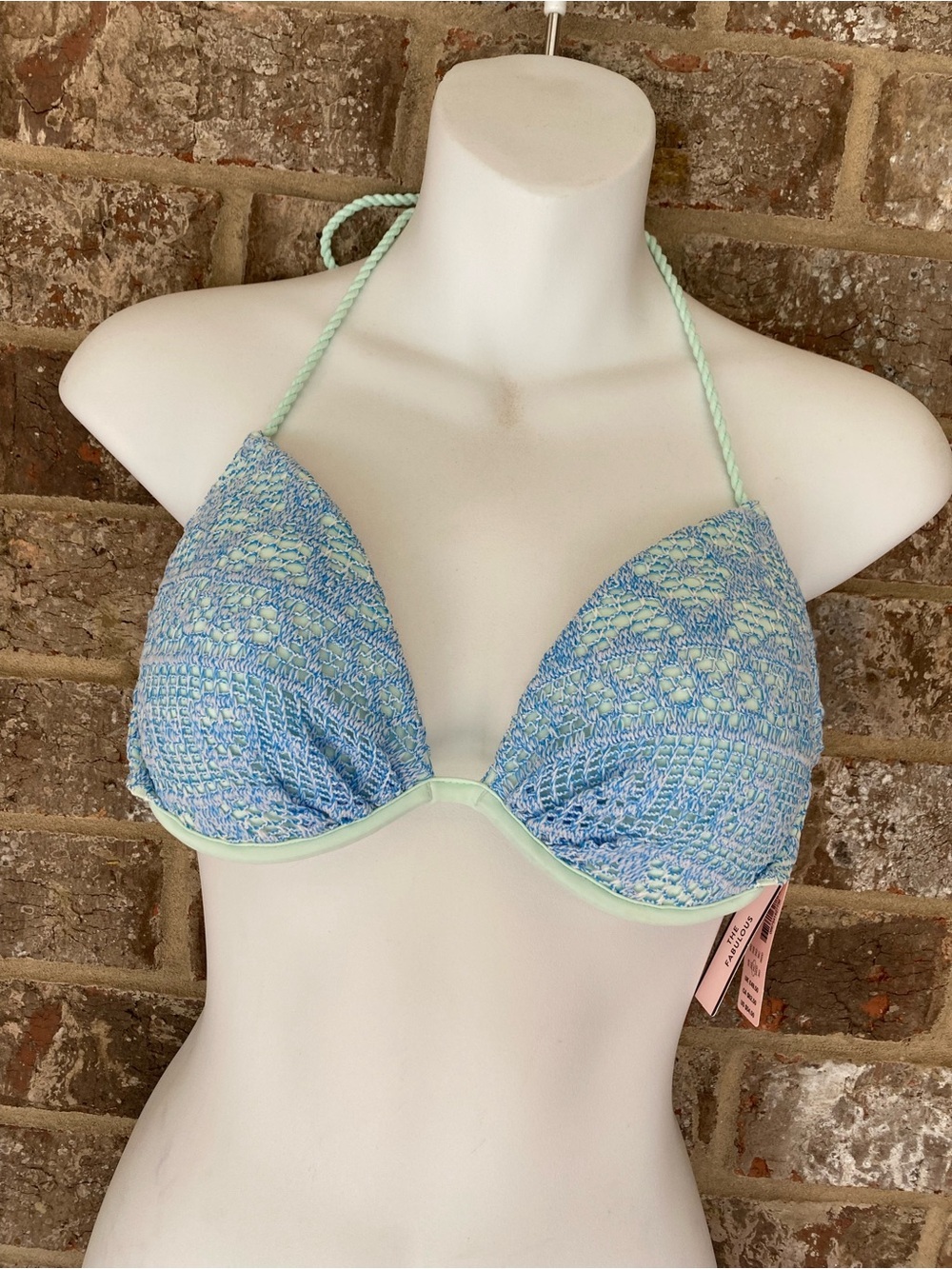 Victoria Secret bikini top 34C blue mint purple crocheted underwire